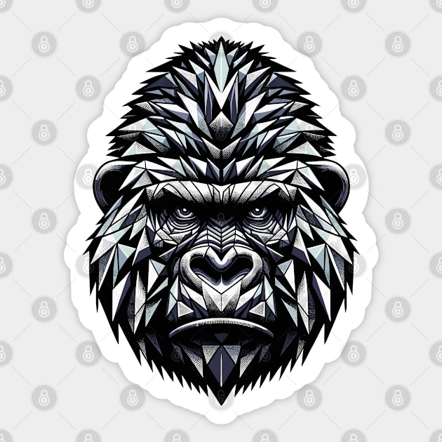 Abstract Geometric Gorilla - Black and White Design Sticker by AmandaOlsenDesigns